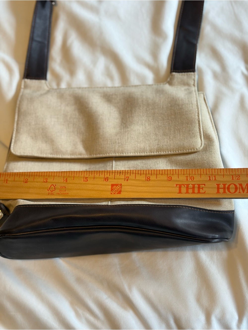 Canvas and Leather Crossbody Bag in Cream and Black